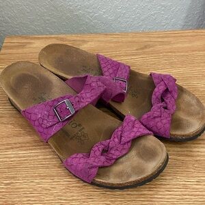 Birkenstock Papillio Alicia Berry Pink Snakeskin Print Leather Wedge Sandals 9